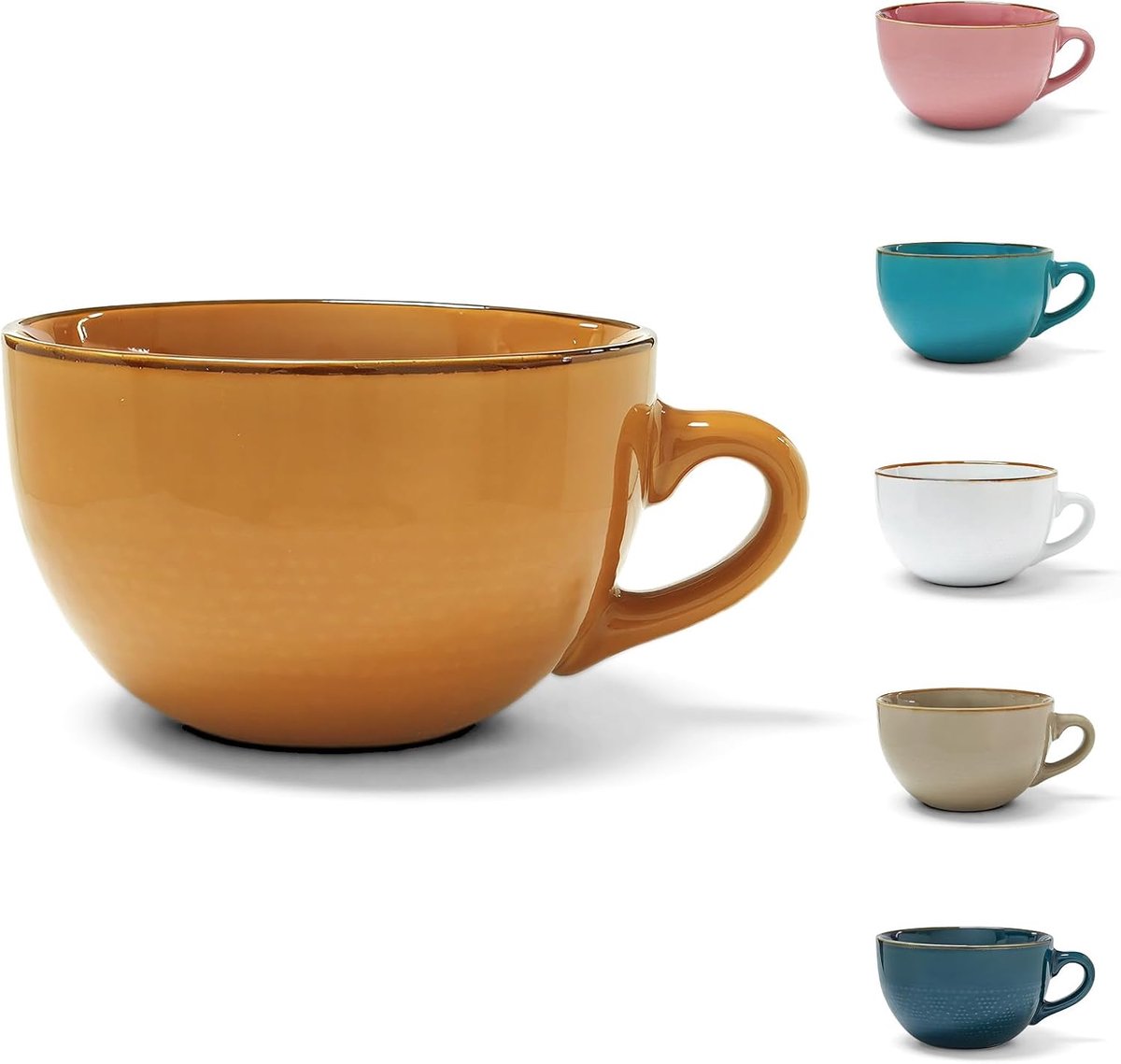 mok 700 ml jumbobeker, soepkopjes met handvat, keramische kopjes, XXL mok, grote soepkom met handvat voor melk, koffie, thee, havermout, salade, soepen, yoghurt (geel)