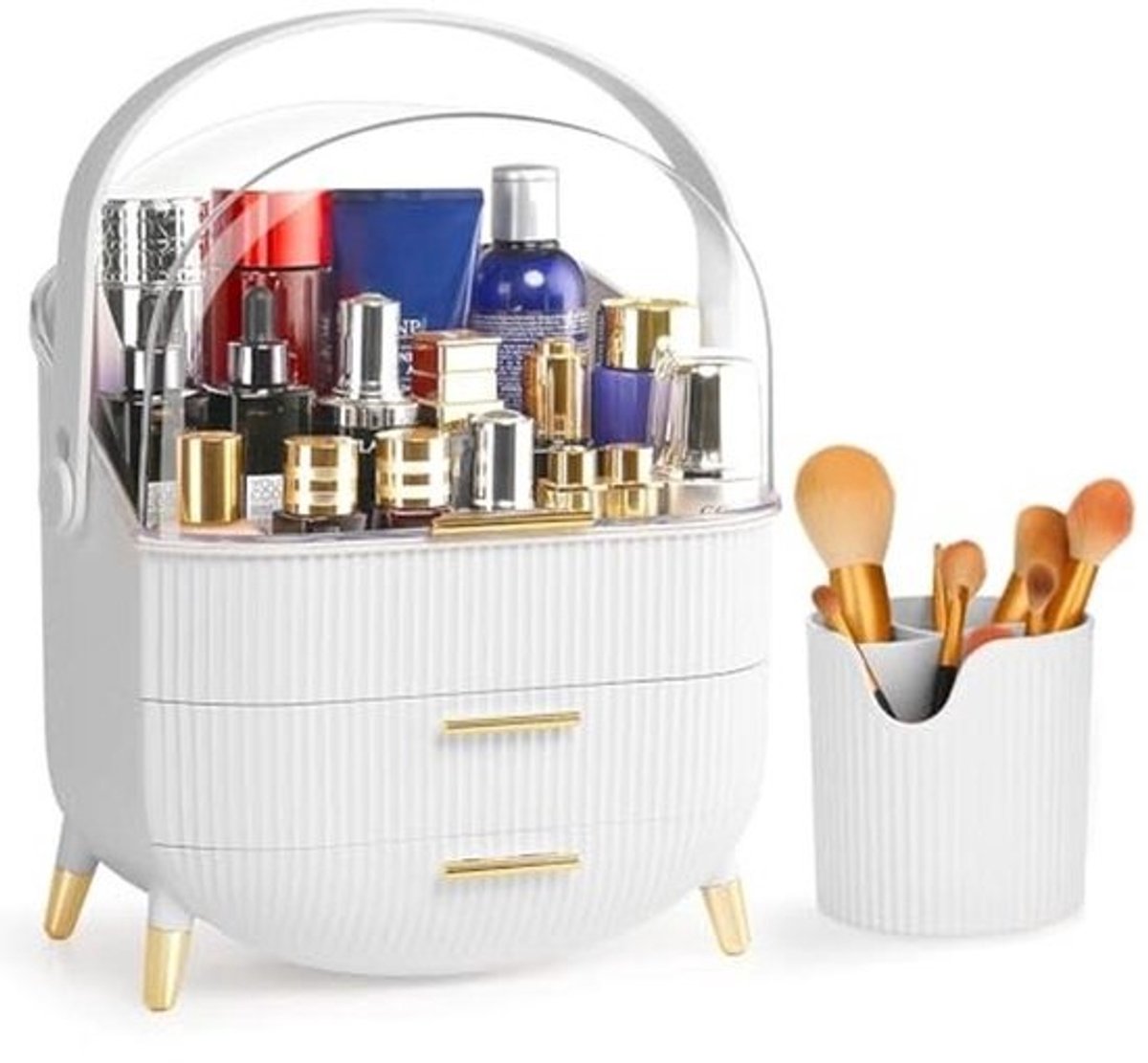 Transparante Make-up Organizer met Borstelhouder - Ruimtebesparende Cosmetische Vitrine voor Badkamer