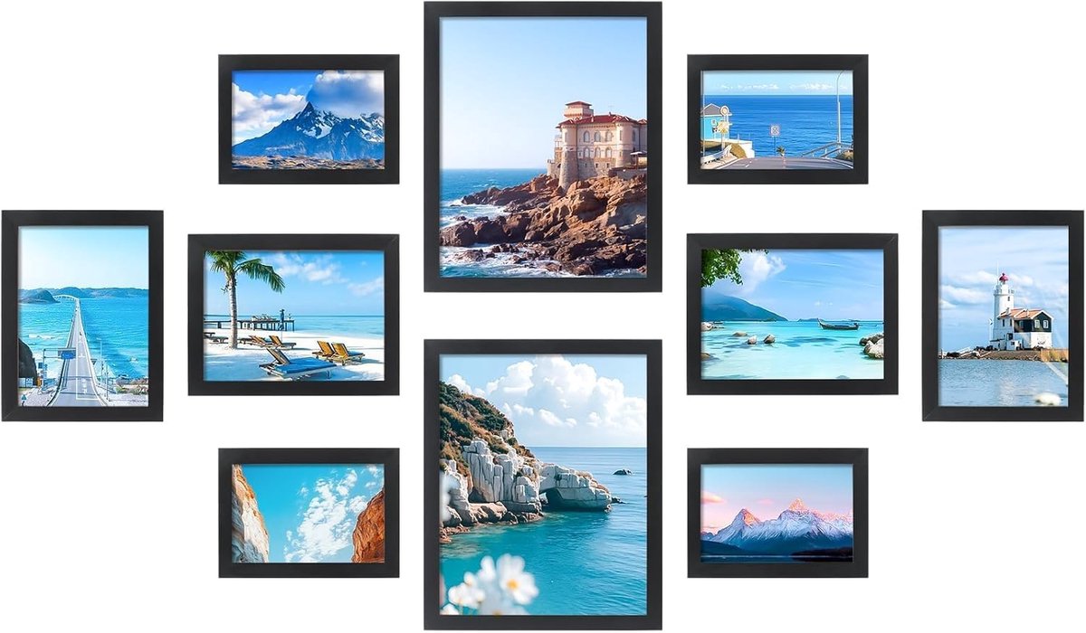 10 stuks fotolijst, 3 maten, plexiglas, fotolijst voor tafel- en wandmontage, posterlijst voor foto's, posters, zwart