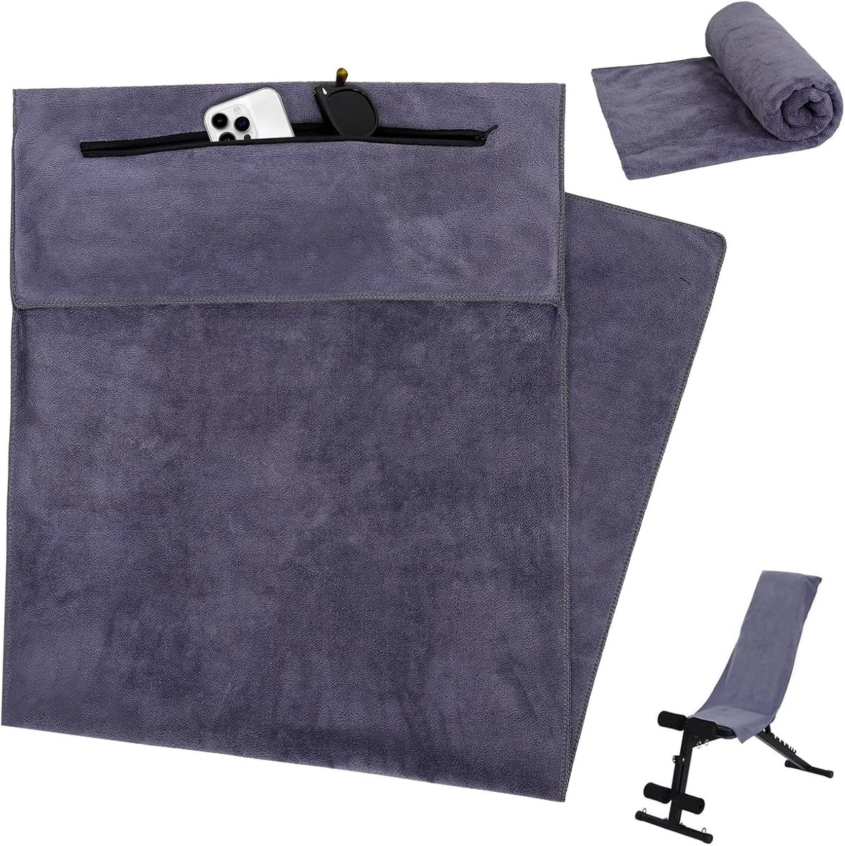 Sneldrogende Microfiber Fitness Handdoek met Zak - 120 x 50 cm, Ideaal voor Gym, Training en Sportactiviteiten