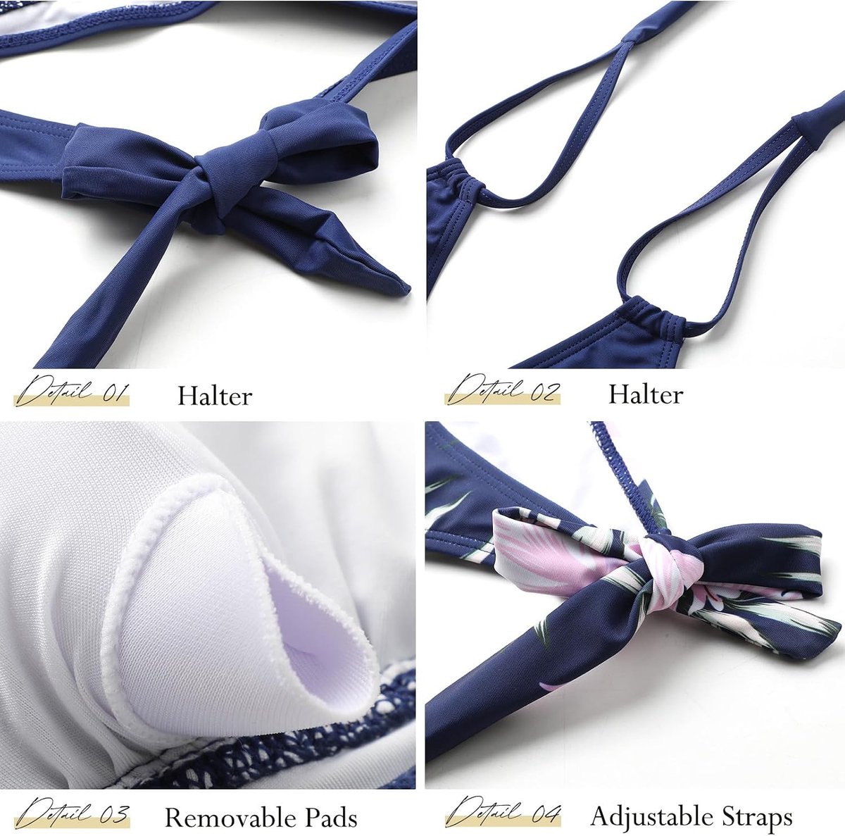 Badpak, 2-delig, V-hals, bikiniset, push-up, tweedelige set, halter, tie-up, sexy, lage taille, strandkleding, elegant, vintage, Braziliaans badpak