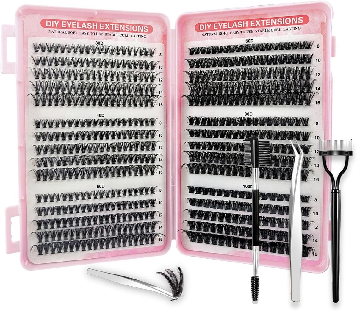 580 Stuks Individuele Wimpers Cluster Wimper Set met Wimper Separator, Borstel en Pincet - Zachte Russische Wimperextensions voor Vrouwen en Meisjes (Kit, 30D-100D)