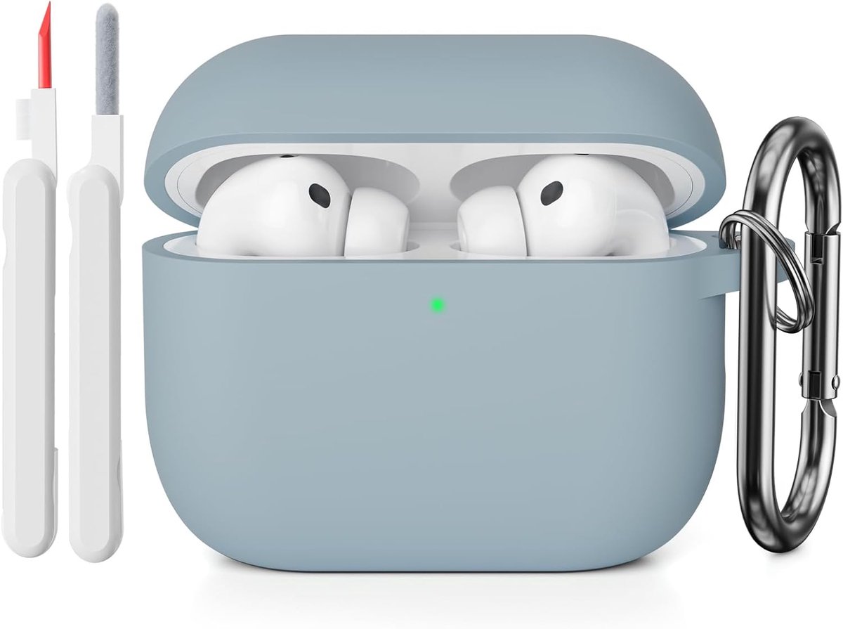 hoes beschermhoes compatibel met AirPods Pro 3e generatie met reinigingsset, stootvaste zachte dunne beschermhoes case voor Airpods Pro 3 met Cleaner Kit en karabijnhaak, denim blauw