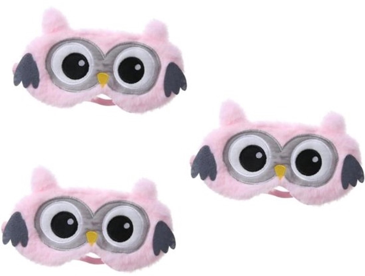 Pluche oogmasker - Blinddoek slaap - Comfortabel reizen - Schattig uil ontwerp - 6 stuks - Roze