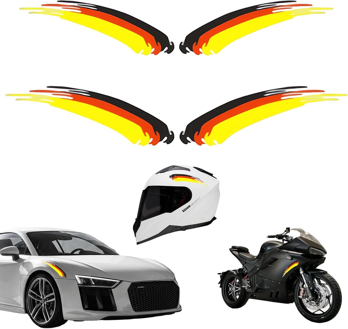 2 paar Duitse vlag stickers auto motorfiets helm 20 x 5 cm