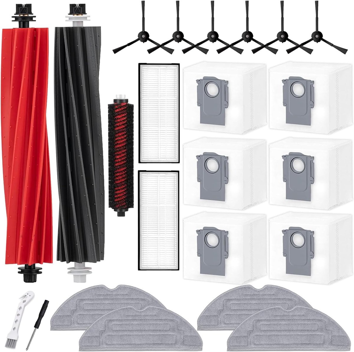 accessoireset voor Roborock S8 Pro Ultra, 2 hoofdborstels, 1 zelfreinigende borstel, 2 filters, 6 stofzakken, 4 VibraRise 2.0 mopshond, 6 zijborstels