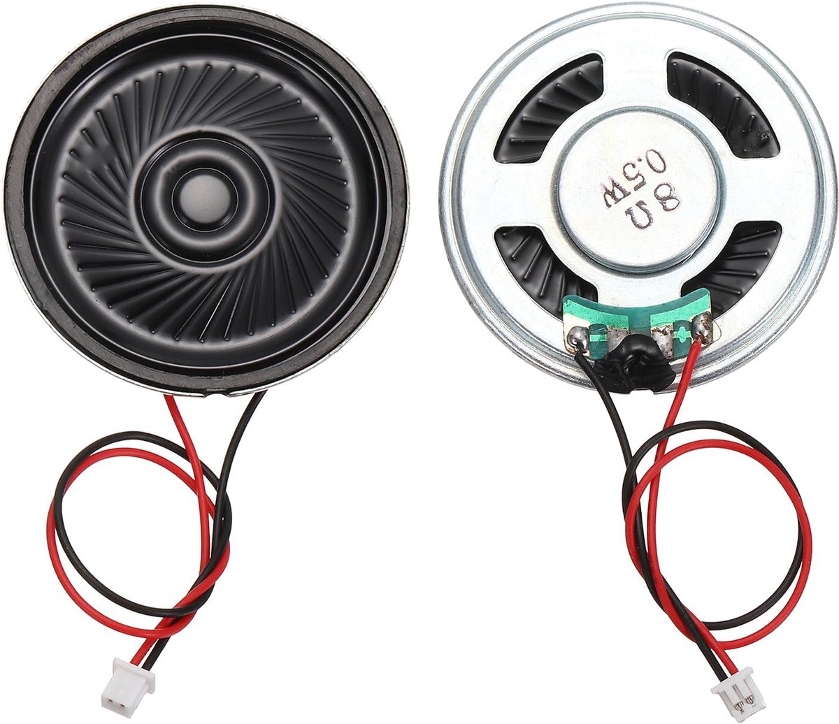 2 kleine luidsprekers 8 ohm, 0,5 W 40 mm, diameter metalen behuizing, rond, magneet, mini-luidspreker met eindkabel, 100 mm, micro-interieur voor DVD, EVD, mini-audio, 2 stuks