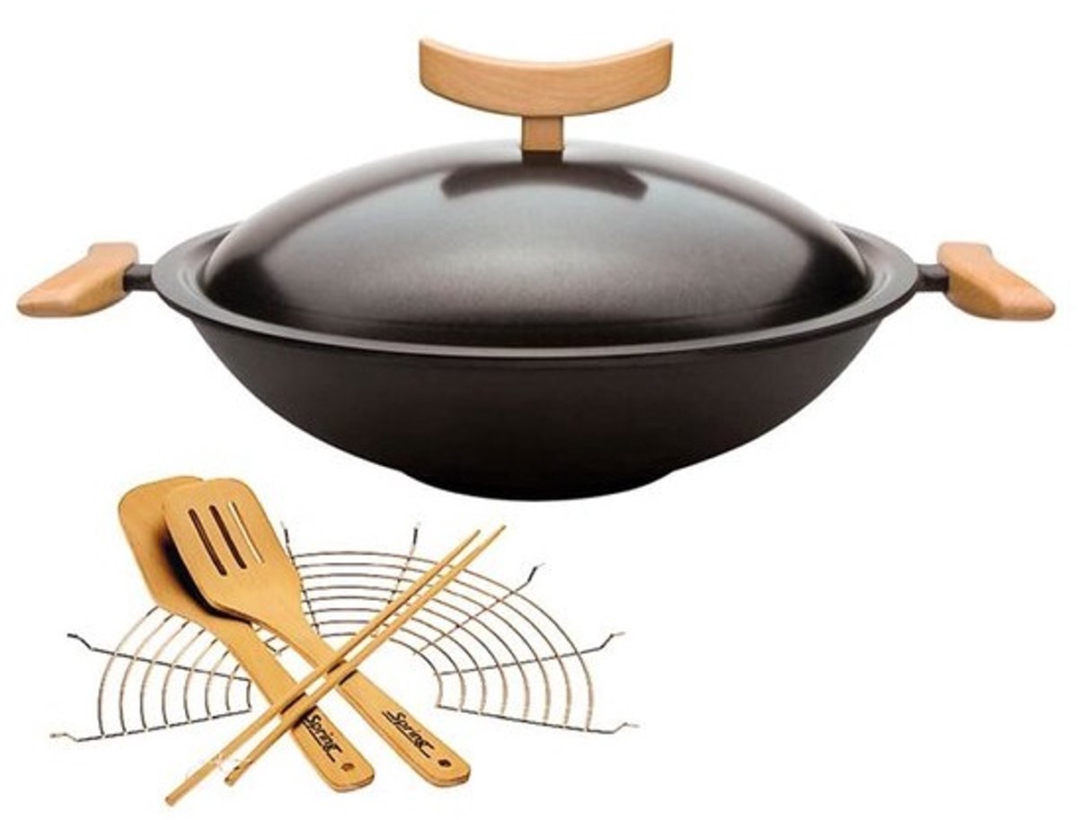 Gietijzeren Wokpan - Roerbakpan - Snel Koken - Duurzaam Gietijzer - 35 cm