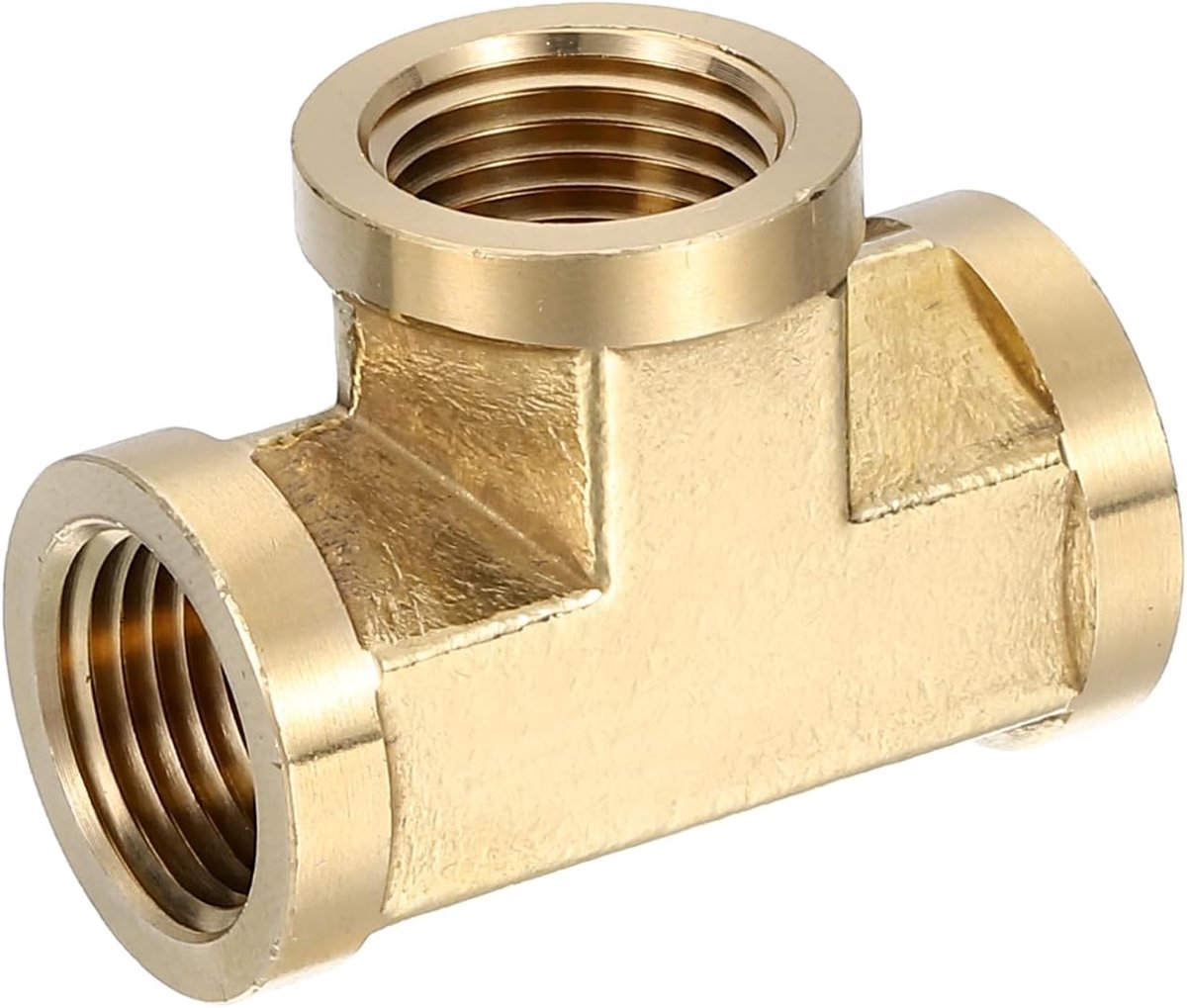 Messing T-stuk buisschroefverbinding, NPT3/8" x NPT3/8" x NPT3/8" 3-weg T-connector voor gasleiding, 1 stuk