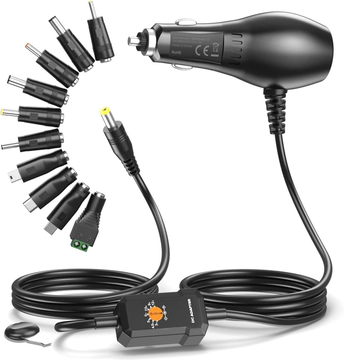 34 W autolader, meervoudige spanning, reservevoeding voor luidsprekers, smartphones, micro-USB-laadapparaten met 5 V 2 A USB-poort