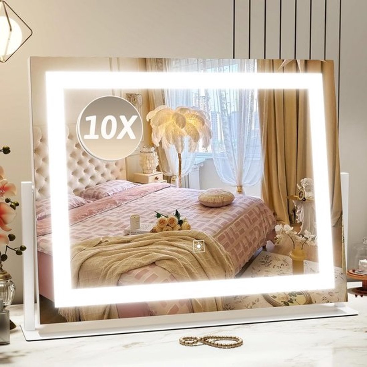 Groot LED Make-up Spiegel met Verlichting en 10x Vergroting