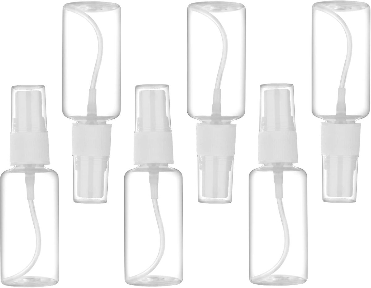 3 stuks 20 ml mini-verstuiver van transparant kunststof, lekvrij, herbruikbaar, navulbaar, met afsluitventiel, fijne nevel, handig formaat A
