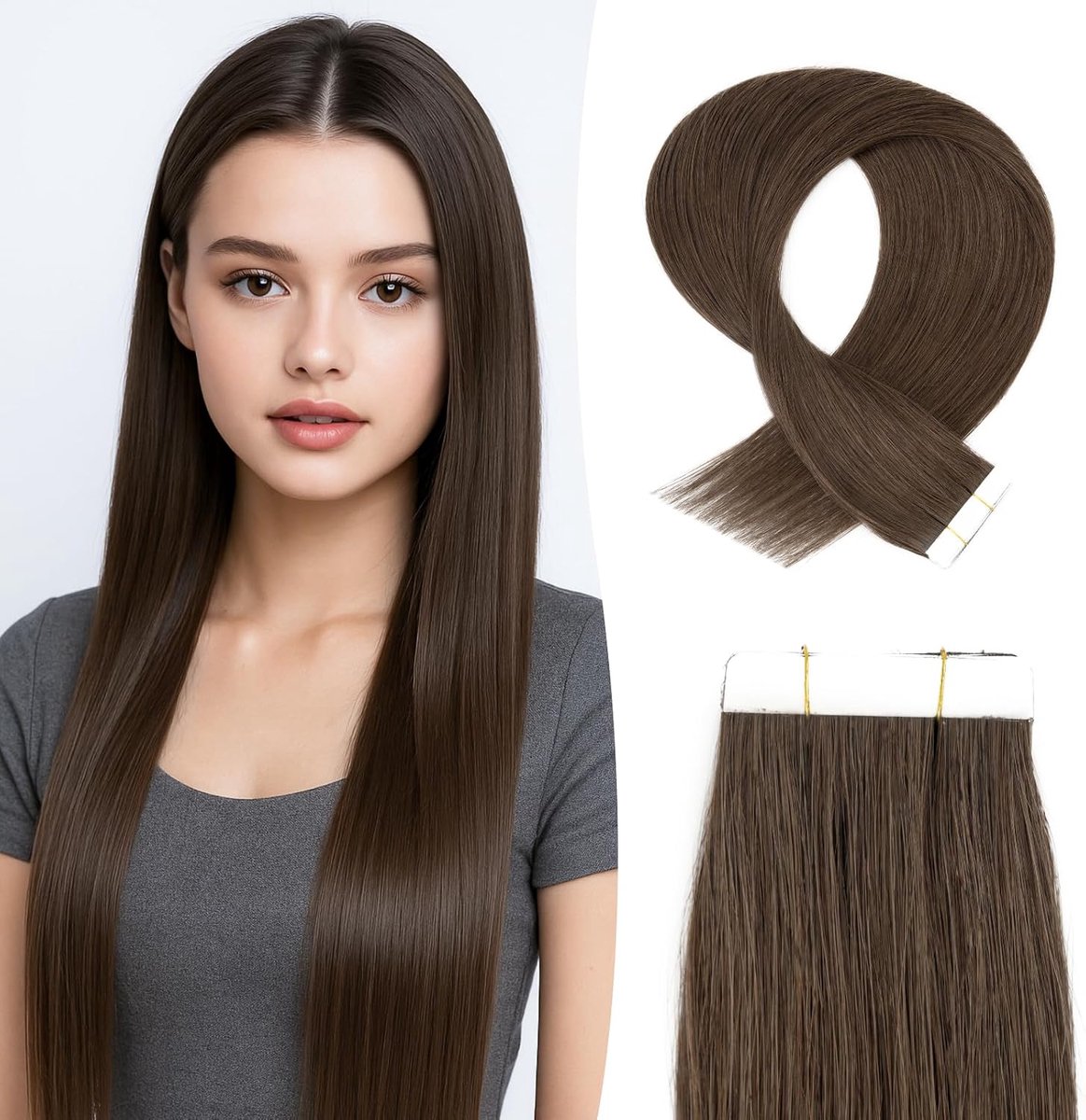 Haar Tape Extensions Echthaar 10stuks 35 cm Donkerbruin Remy Haar Onzichtbare Haarverlenging Natuurlijk 15g 14 Inch #02 Glad Echthaar Skin Weft Tape