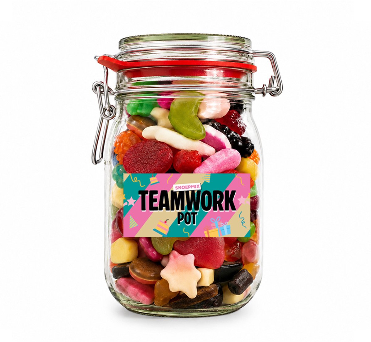 Snoeppot weck "Teamwork" mix snoep (1000 ml)