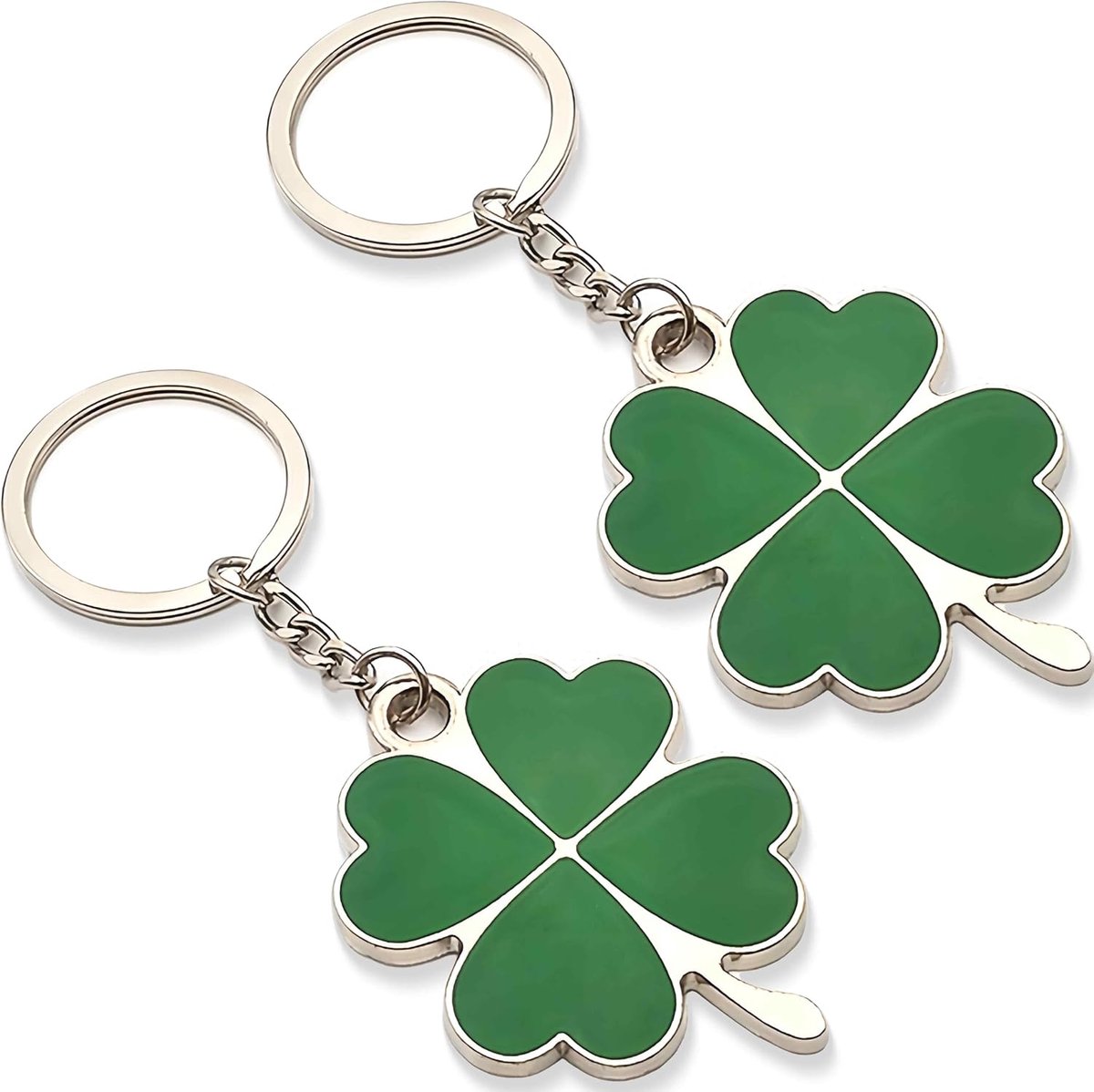 Dailygoods- Sleutelhanger Set van 2 - Klavertjevier - Cadeau voor Moed - Accessoire voor Sleutels/Rugzakken - Roestvrij Staal - Gelukssymbool