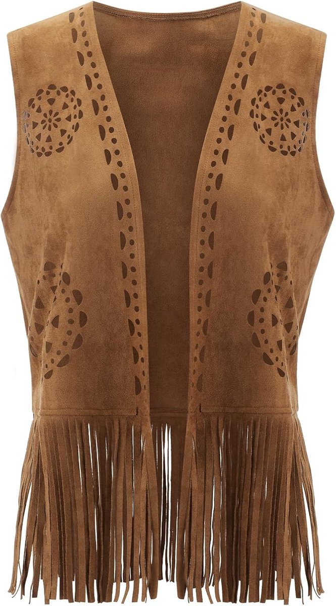 Vrouwen Kwastje Vest Faux Suede Klinknagels Mouwloos Fringe Vest Mode Westerse 70s Hippie Jas Vest Streetwear