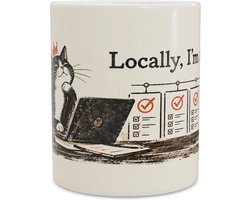 Koffiemok Locally, I'm a genius. Zwarte Kat met Kroon IT Humor Beker Grappig Programmeur Cadeau Bureau