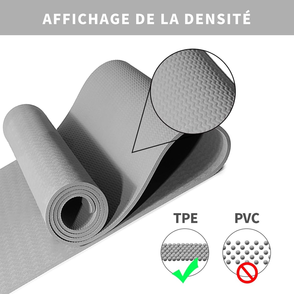 Gymnastiekmat, fitnessmat, antislip pilatesmat met draagriem, 183 x 61 x 0,6 cm, grijs