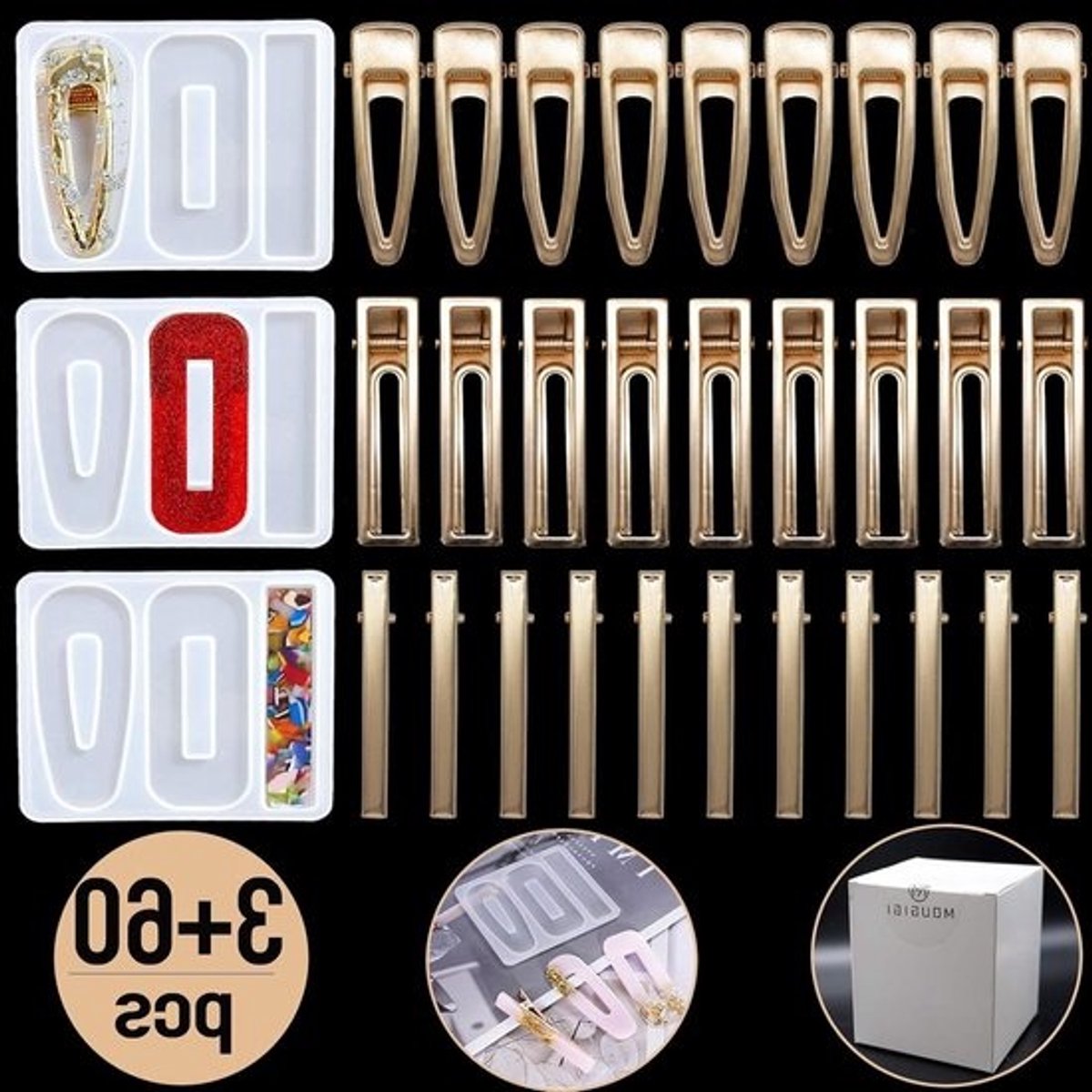 Hars Vormen Set - Haarclip Sieraden - Handgemaakte Creaties - 63 Delige Set - Diverse Vormen - Goud