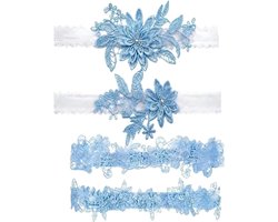 XZEIT 4 Pieces Wedding Garter for Brides, Bridal Lace Leg Garter, Flower Lace Elastic Blue Garters, Suitable for - ShopVlot