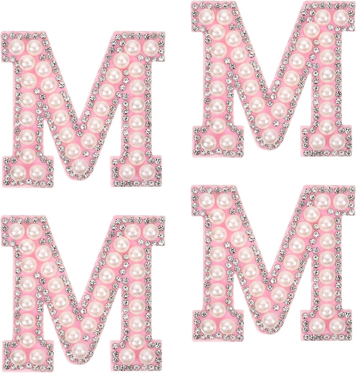 10 stuks patches met letters van ijzer, letter M, alfabet van kralen en kristallen, om op kleding, hoeden en tassen, doe-het-zelf, wit, roze