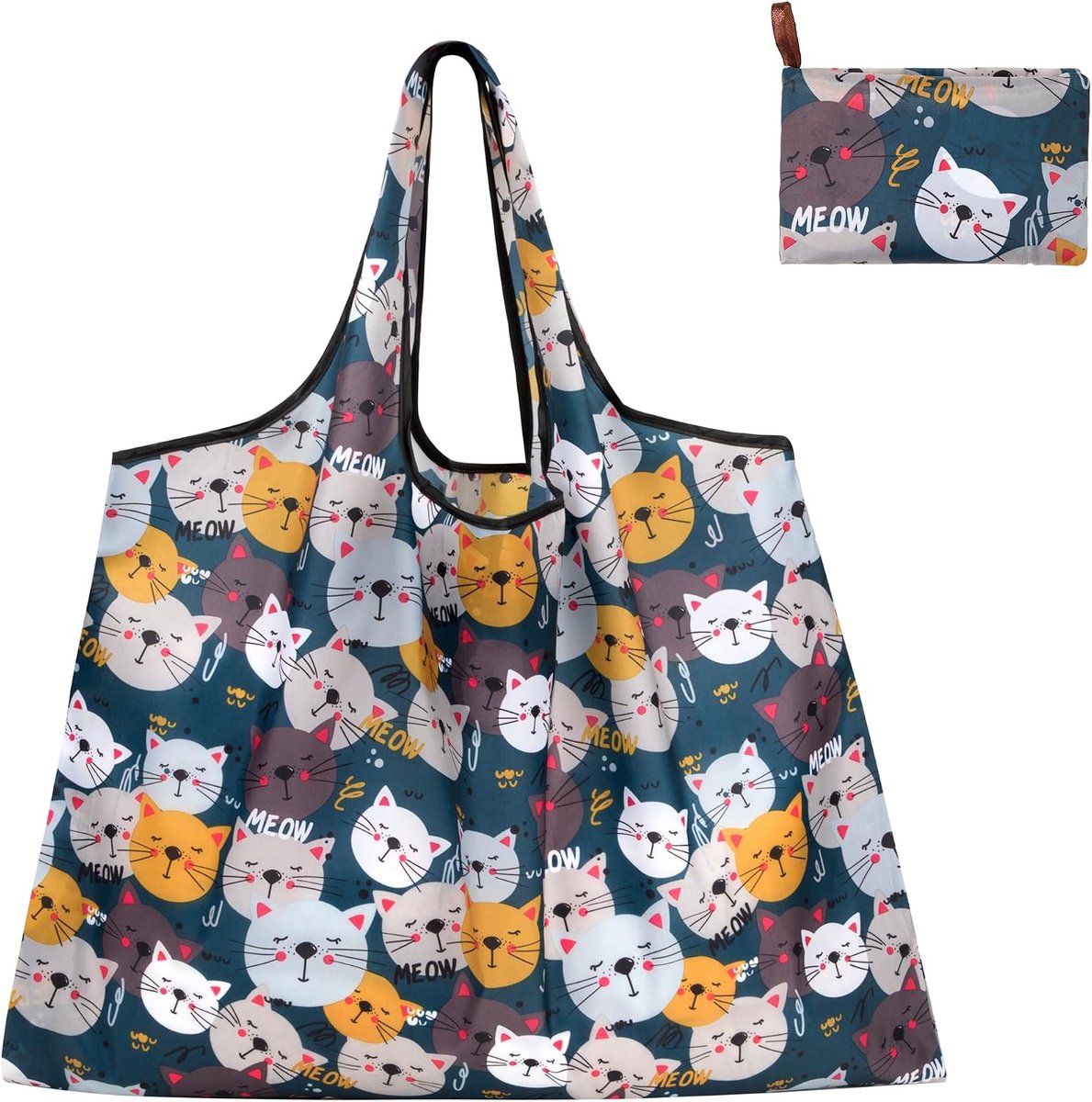 Dailygoods- Boodschappentas Opvouwbaar - Herbruikbaar - Kattenpatroon - Draagtas 50x66cm - 20kg Capaciteit - Klein Binnenvak - Herbruikbare Tas
