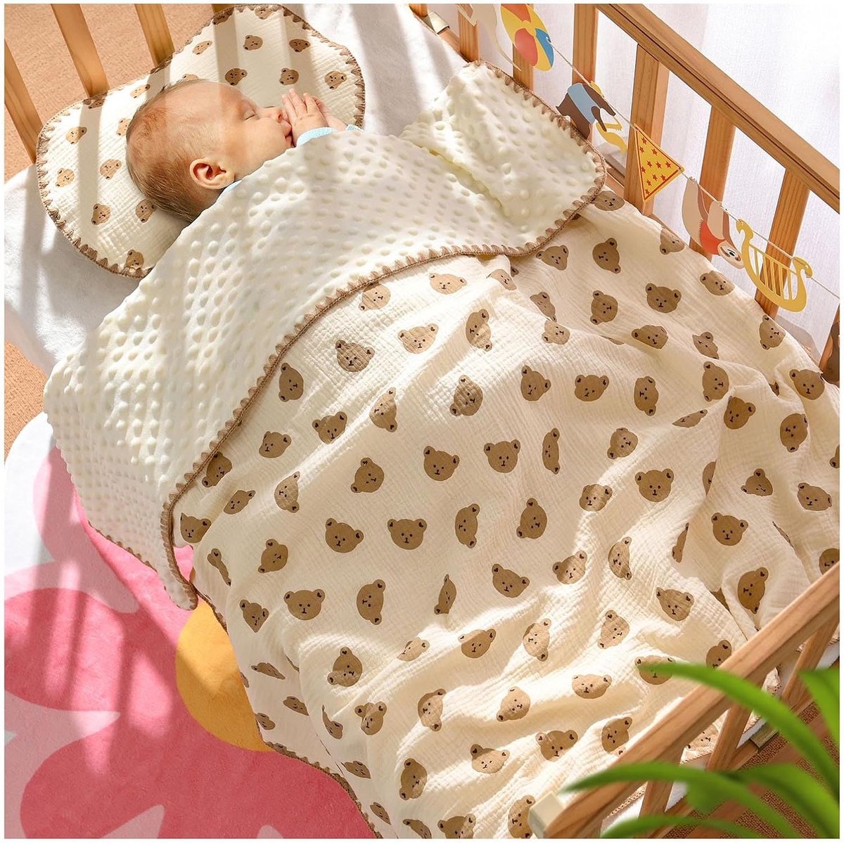 Dailygoods- Babydeken Ademend - Zacht/Comfortabel - Lichtgewicht - Schattig Gestippeld Patroon - Koel/Verwarmend - Crêpe Katoengaren - Kinderdeken