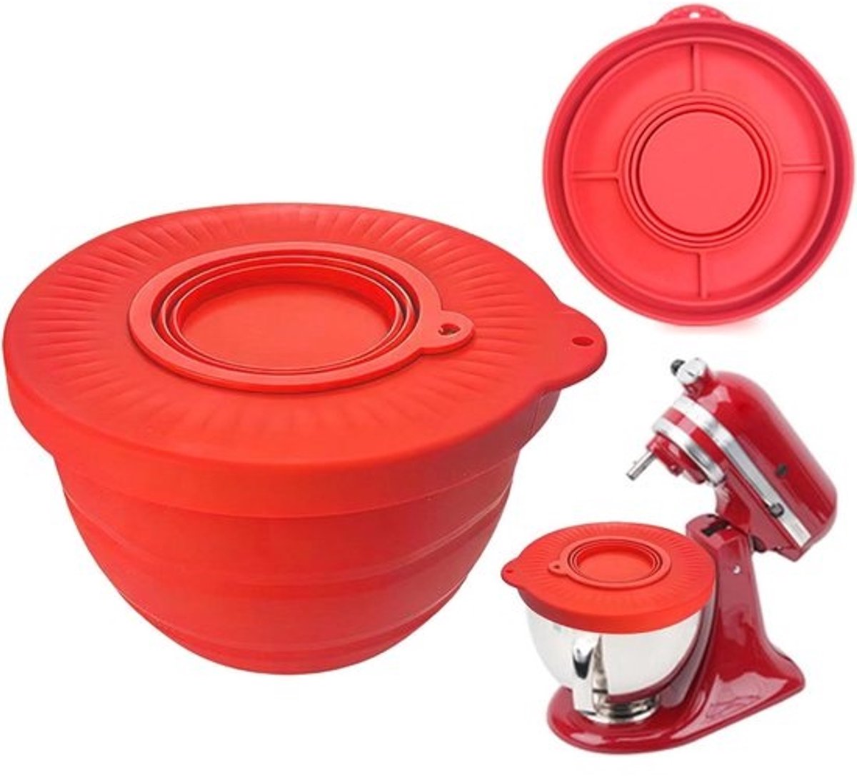 Mixer Spatbescherming - Spatdeksel Mengkom - Schoon Koken - Randvergrendeling Stabiliteit - 4.5-5 QT - Rood