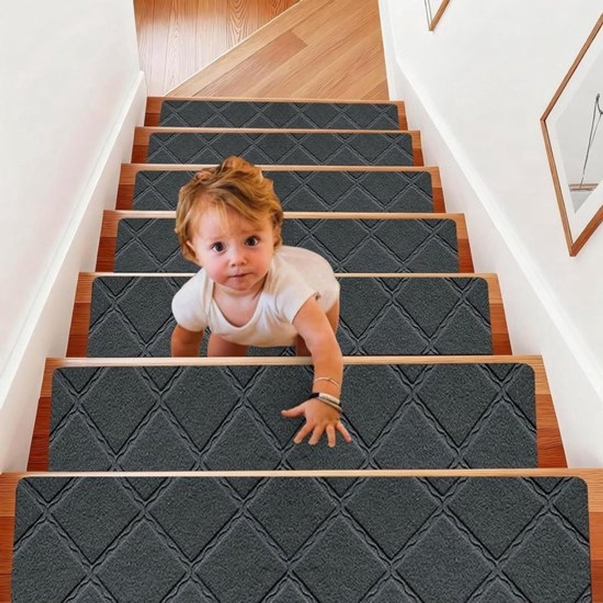 Trapmatten Zelfklevend - Antislip Traptapijt - Veilig Traplopen - Antislip TPU Onderkant - 15 stuks 55 x 19 cm - Donkergrijs