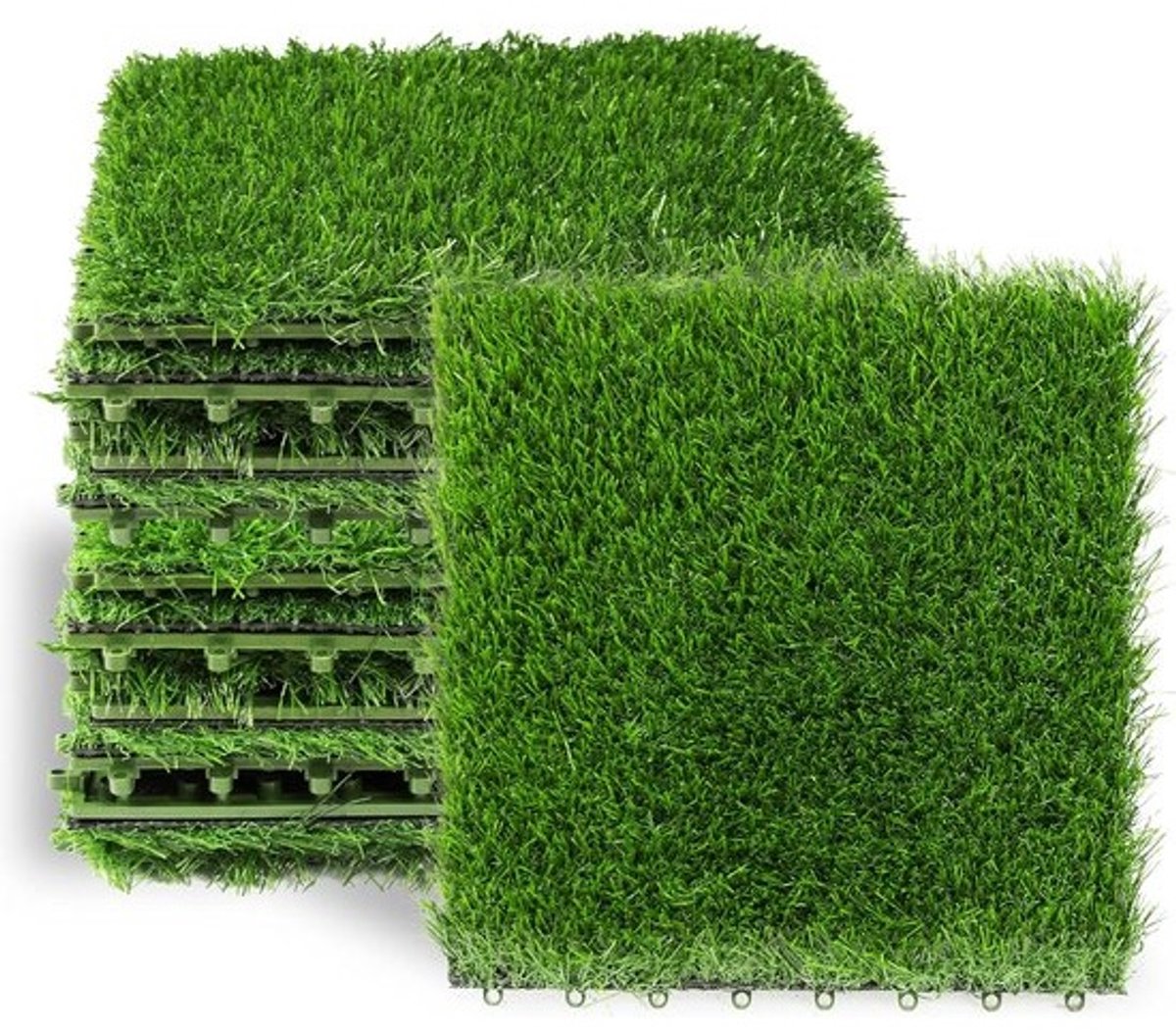 Kunstgras Tegels - Vloerdecoratie Gazon - Buitenruimte Aankleden - In elkaar grijpend Systeem - 6 Stuks - Groen