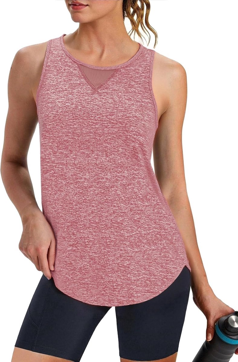 Sporttop voor dames, tanktop, zomer, mouwloos sportshirt, fitnesstop, loopshirt, wandelshirt, ademend, yoga-shirt met mesh-inzetstuk, sneldrogend, S-XXL