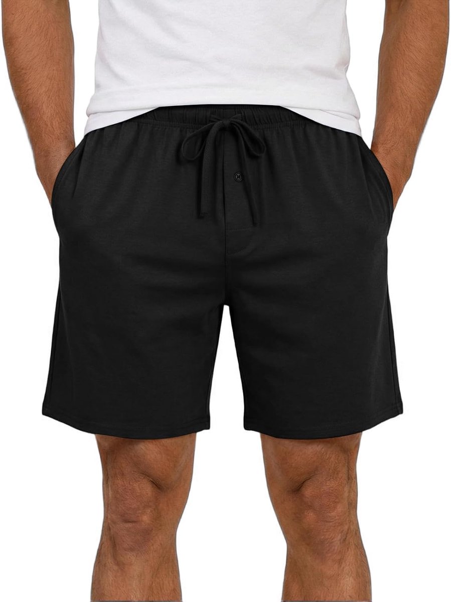 Pyjamabroek voor heren, kort, zomer, katoen, pyjamabroek, effen, bermuda, slaapshorts, shorty, loungebroek, casual, vrijetijdsbroek met zakken