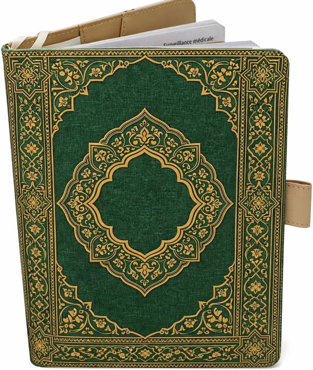 Beschermhoes Voor Frans Gezondheidsboekje – A5-Formaat 15x21 Cm – Met Flappen Voor Het Opbergen Van Recepten En Documenten (Oosters groen, 15x21 cm)