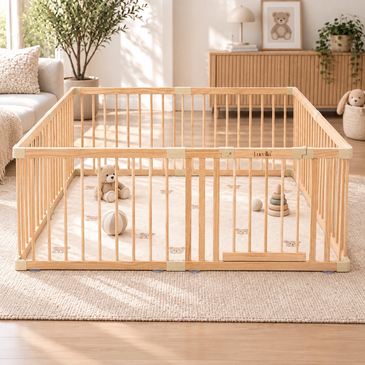 Lucellia® Houten Grondbox Baby - 120x160 / 140x140 cm – Vast Model Speelbox Hout – Kinderbox, Kruipbox, Playpen & Baby Box – Prime Wood Beige