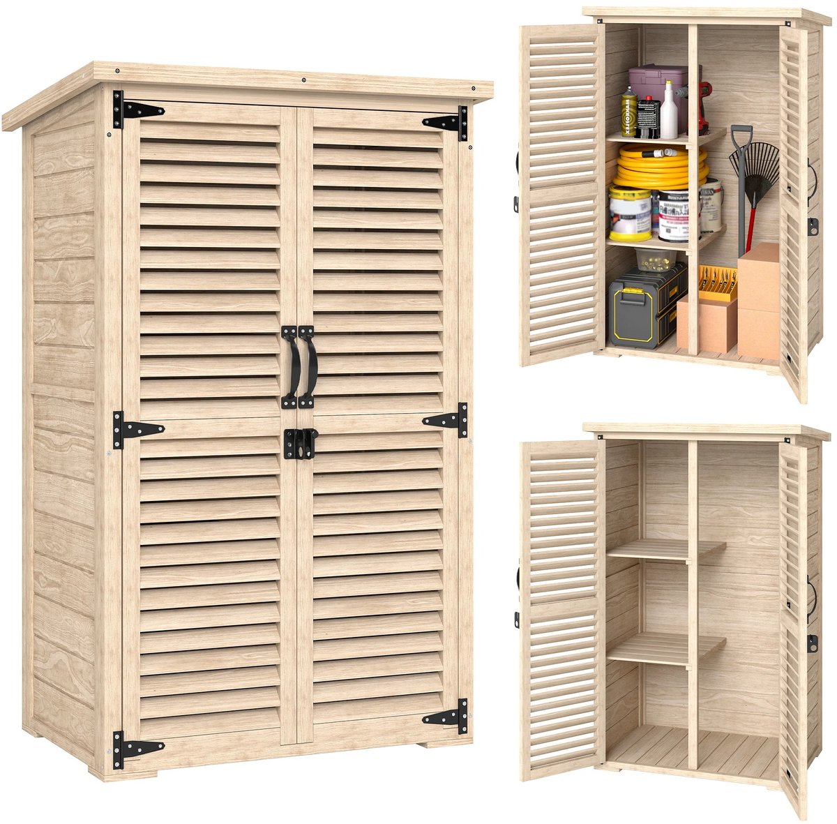 Prime Home Opbergkast - Opbergkast met deuren - Tyinkast - Tuinkasten voor buiten - Gereedschapschuur - 2 banken - Gebogen dak - Afsluitbare deuren - 75 x 50cm - Beige