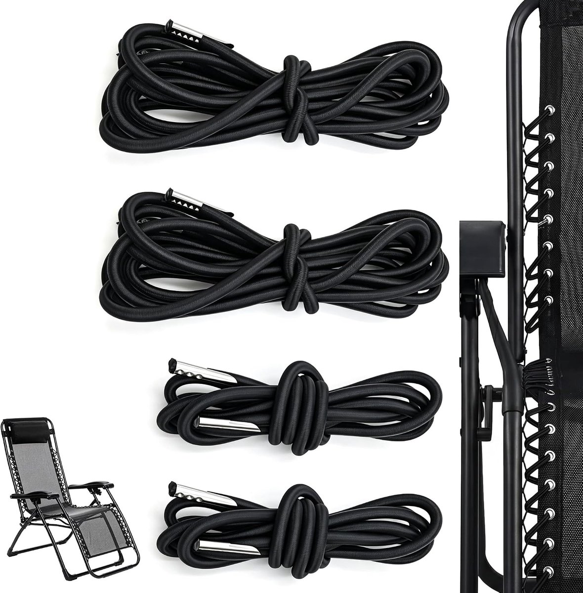 Set van 4 vervangende elastische veters voor ligstoelen, relaxstoelen en klapstoelen, universele touwen voor Zero Gravity Chair