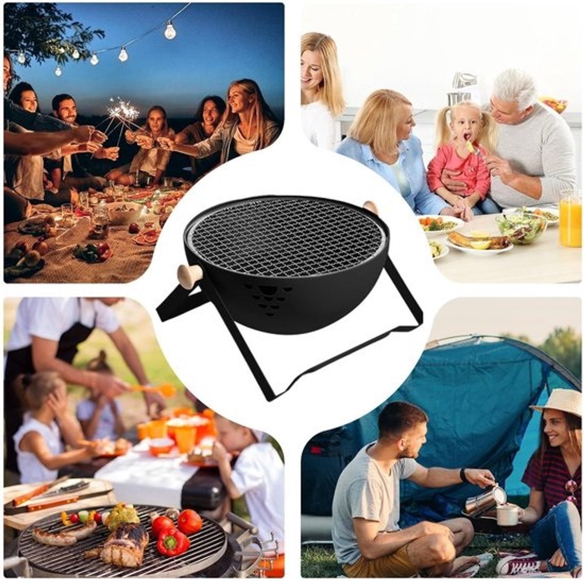 Houtskooloven - Draagbare Grill - Buiten Koken - Efficiënte Ventilatie - 17 x 32 x 17 cm - Zwart
