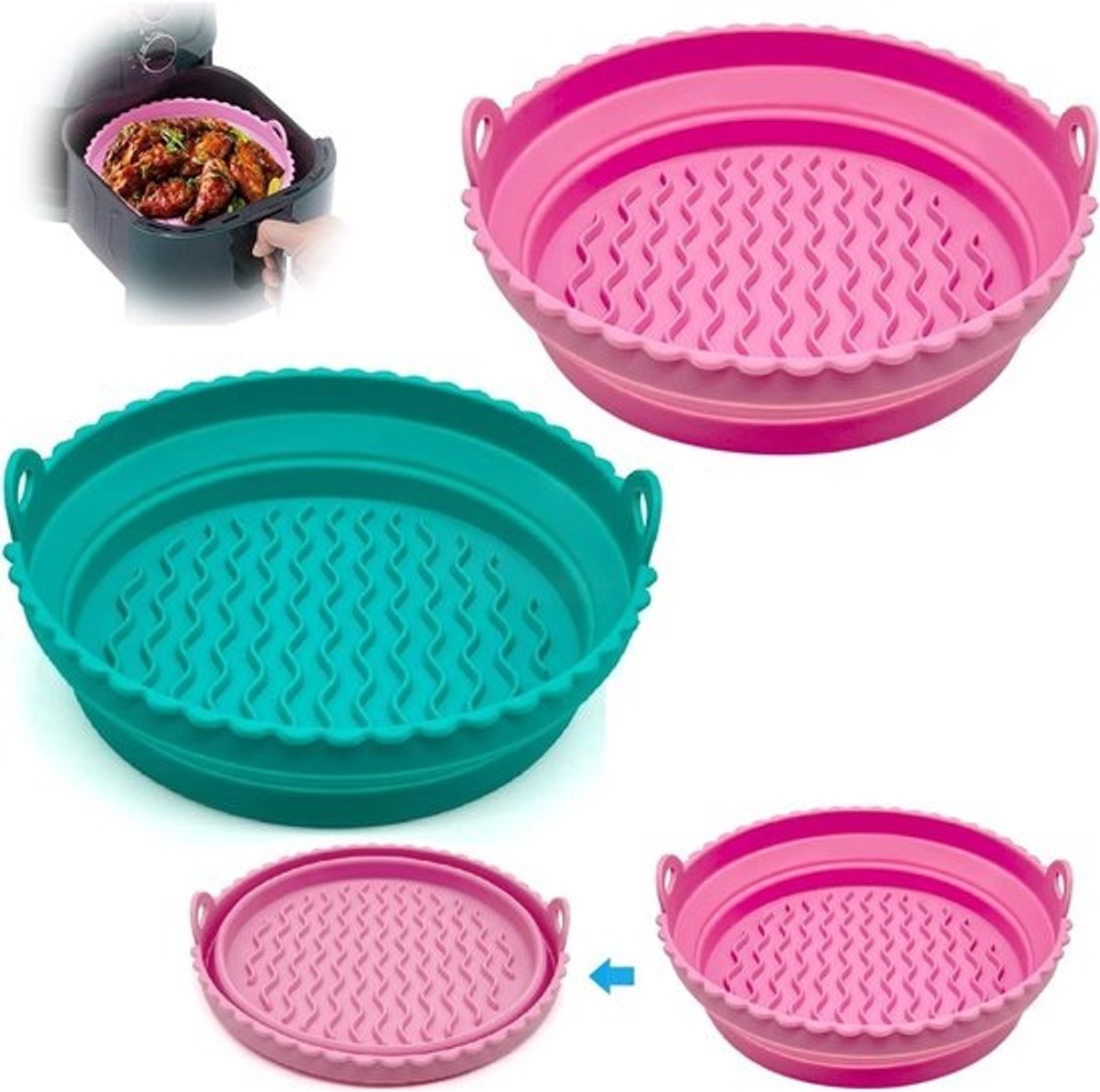 Airfryer Siliconen Potten - Luchtfriteuse Accessoires - Gezond Koken - Opvouwbaar Ontwerp - XX-Large - Roze