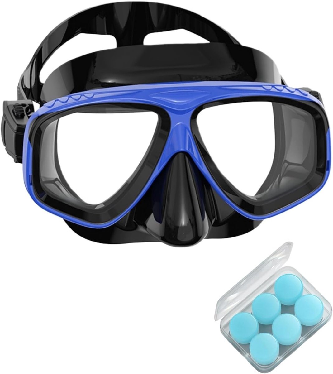 Duikbril met zichthulp voor volwassenen, myopie-duikmasker met dikte 0 tot -8,0, en 3 paar siliconen oordopjes, ideaal voor snorkelen en duiken