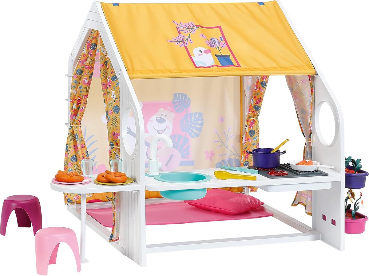 born Weekendhuis 832752 - Hoogwaardige accessoires voor 36cm en 43cm voor peuters - Inclusief huis met converteerbaar dak, licht- en geluidseffecten en accessoires - Geschikt vanaf 3 jaar