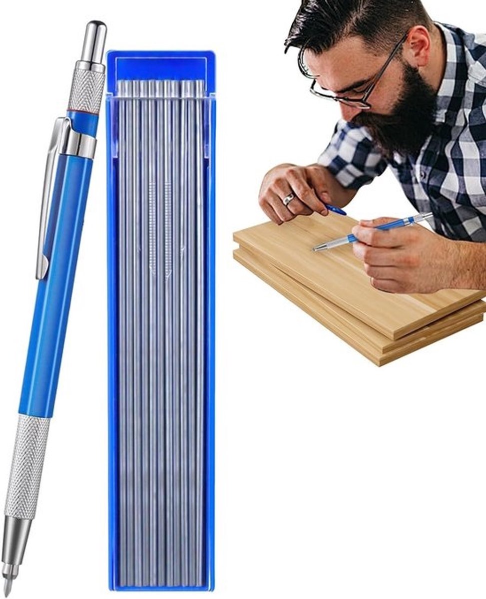 Lasserspotlood - Timmermanspotlood Metaalmarker - Markeren op metaal - Geïntegreerde slijper - 2 mm stift - Blauw