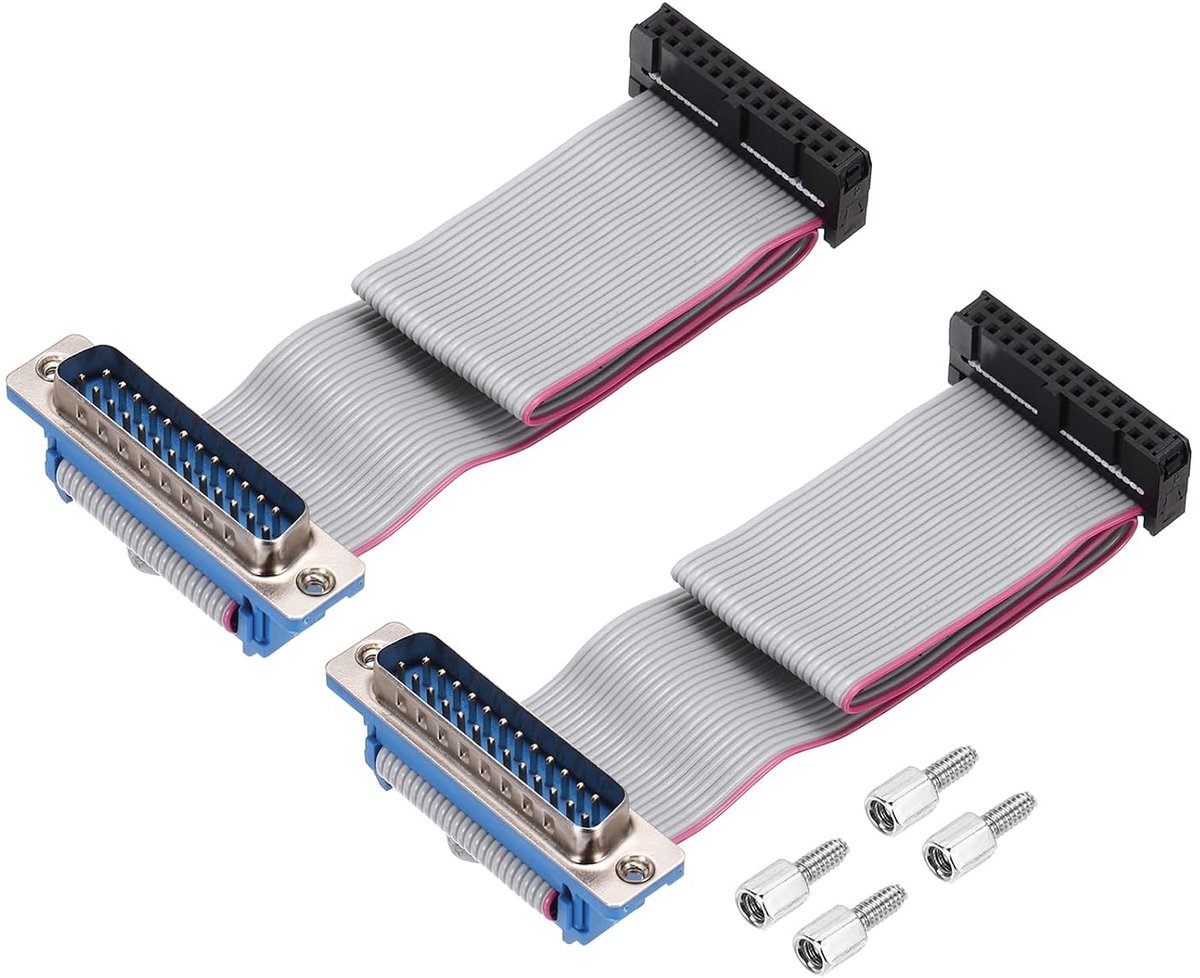 2 stuks lintkabel, 26-polig, grijs, DB25-stekker naar FC-26P, 2,54 mm, lengte 20 cm, seriële DB-kabel voor computer, led-dvd-display, met 4 schroeven