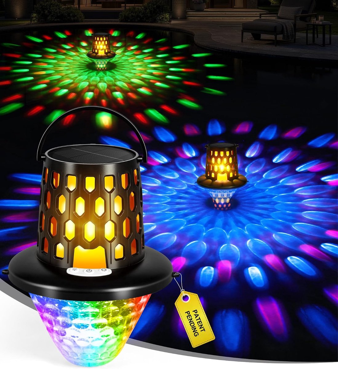 Drijvende zwembadverlichting, bovengrondse zwembadverlichting met onderwaterlichtspektakel, solarverlichting voor zwembaden, IP68 waterdicht, zwembadlampen met vlamlicht voor spa, badkuip