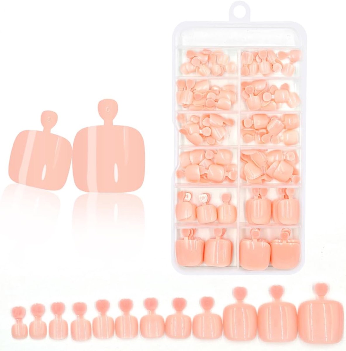 120 PCS teennagelpleisters, 12 maten lijmen teennagels Tips voor DIY Girls Nail Art, bruin