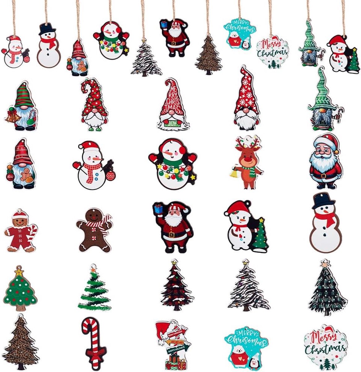 Dailygoods- Kerstversiering 25 Stuks - Houten Decoratie - Vintage Stijlen - Kabouter/Sneeuwpop/Peperkoekman - Om Op Te Hangen - Veelzijdig Gebruik - K