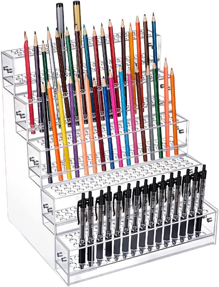 Dailygoods- Penhouder 5-Tier Acryl - Transparante Organizer - Pennenbak - Bureauhouder - Make-up/Verf Borstel Houder - Afmetingen 27,9x24,8x32 cm - Pe