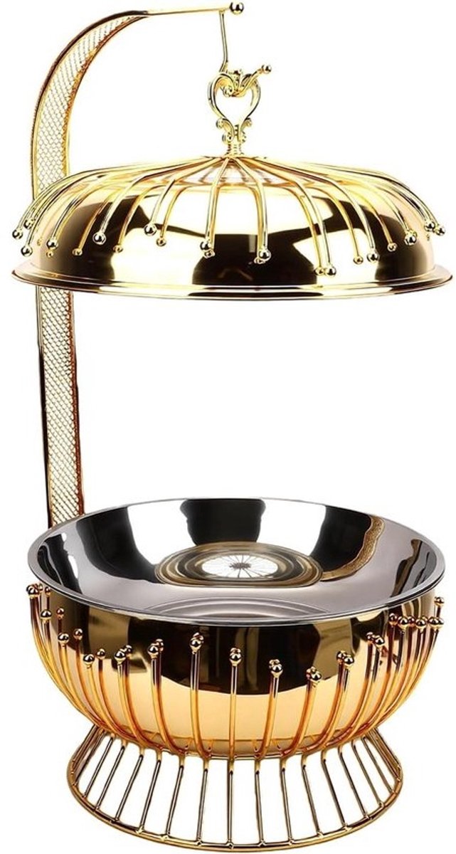 Ronde Buffetwarmer - Chafing Dish - Gouden Catering - Hangend Deksel - 8 Liter - Zilverkleurig
