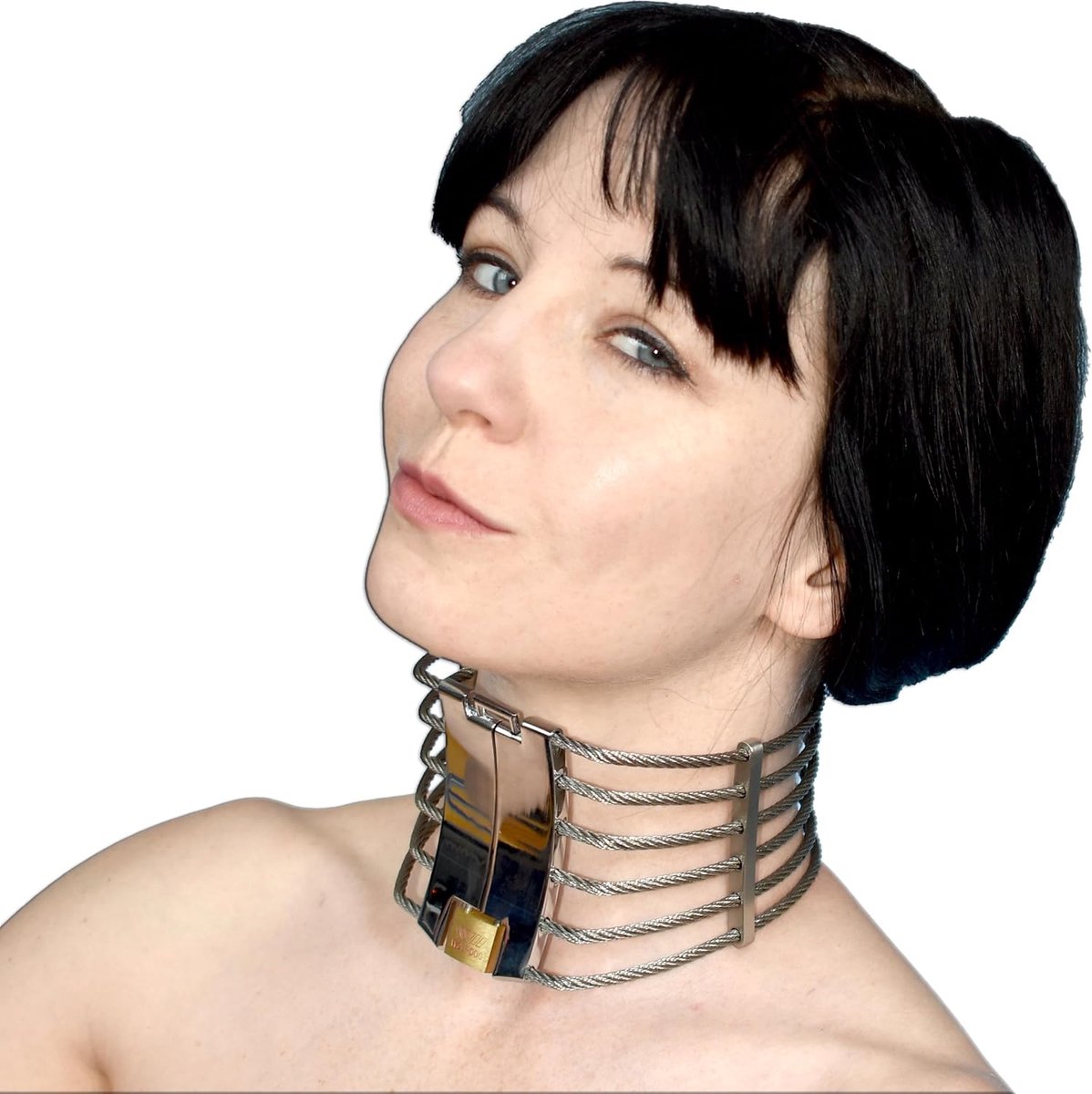 Halsband Heren – brede metalen halskraag voor slavin, Dom
