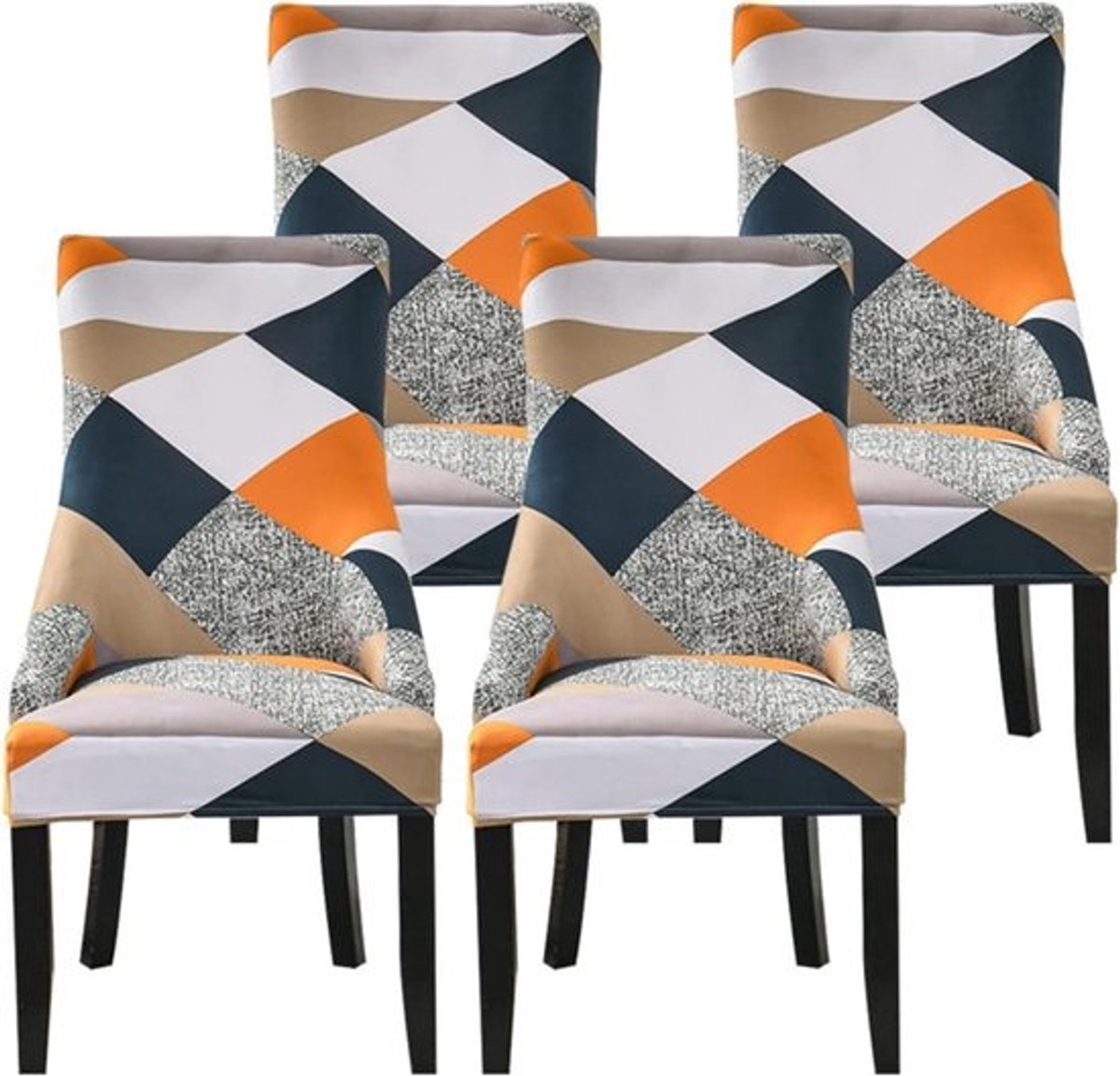 Stoelhoezen Set - Meubelbeschermers - Eetkamer Decoratie - Hoge Stretch Stof - Set van 4 - Rubik's Kubus