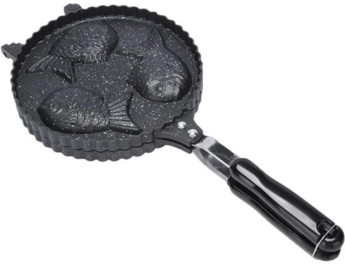 Wafelijzer Visvorm - Taiyaki Pan - Japanse Snacks Maken - Antiaanbaklaag - 406 cm - Zwart